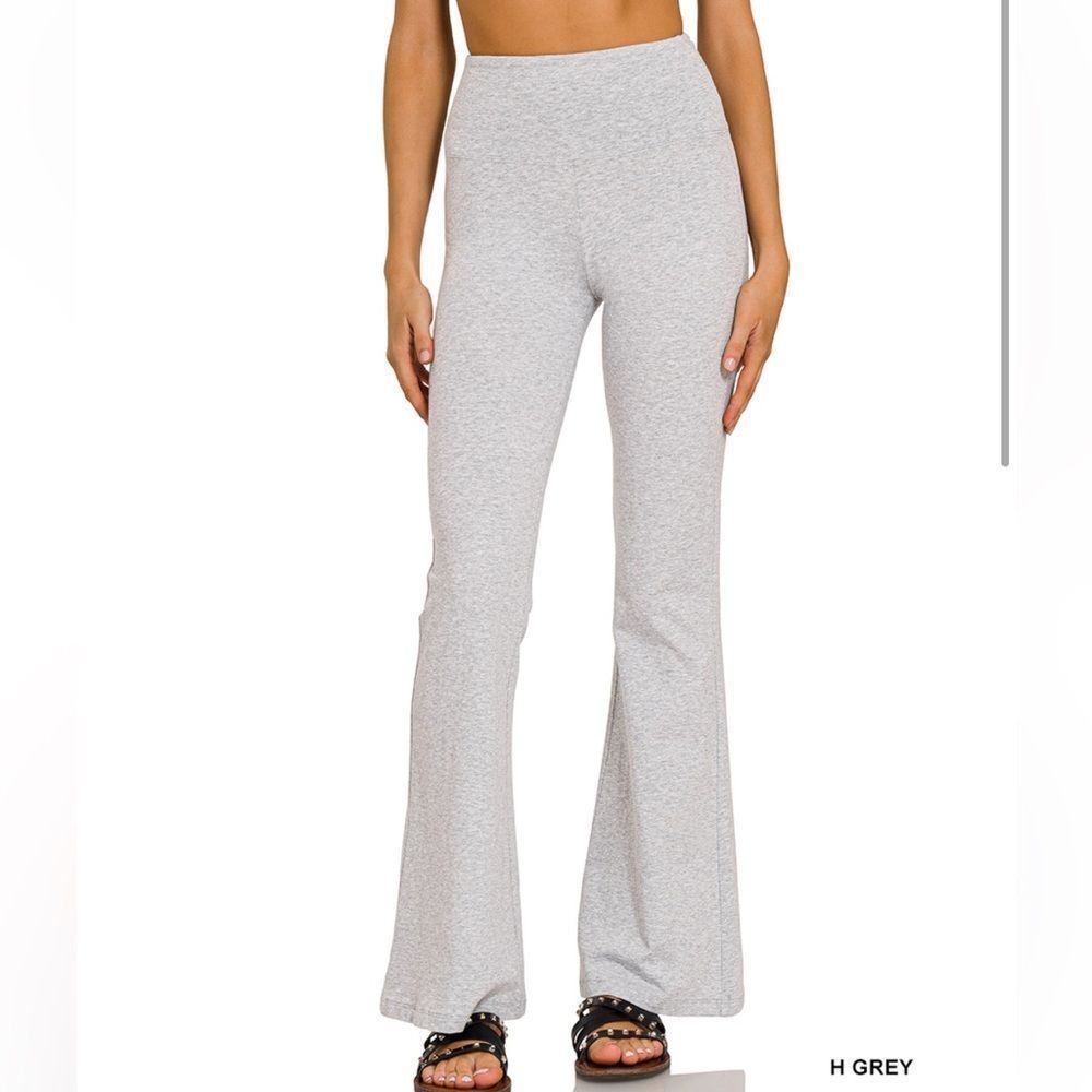 HIGH WAIST YOGA FLARE PANTS #SP-3222D4 Heather Gray - Picture 2 of 3